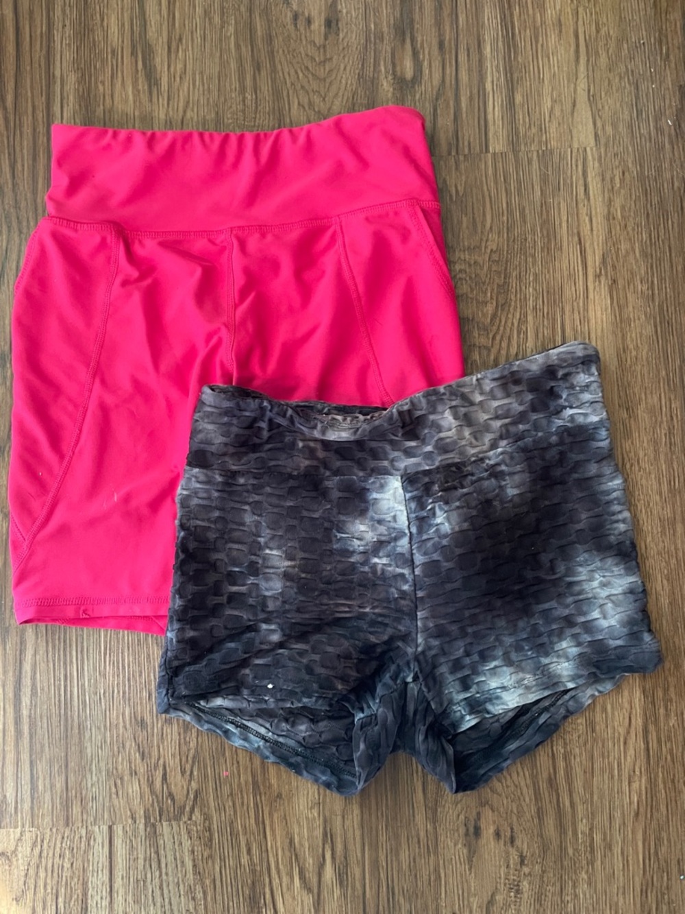 Old Navy Hot Pink Powrsoft and Black Tie-Dye Scrunch Athletic Shorts Set